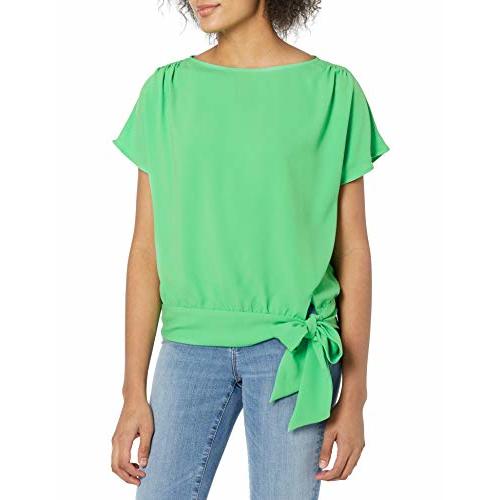 Msrp $198 Trina Turk Women's Tie Waist Blouse Green Size Small (Stain)
